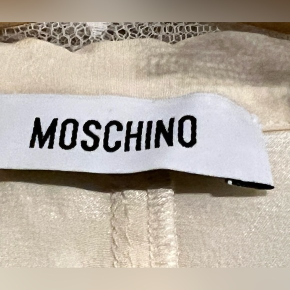 Moschino cream Swiss dot tulle overlay with tulle neck ruffle tie, size US 10 - Picture 6 of 8